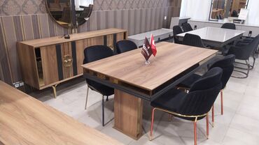 Masa və oturacaq dəstləri: Qonaq otağı üçün, Yeni, Açılmayan, Oval masa, 8 stul — 9