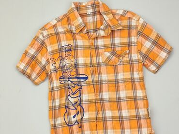 koszula ze stójką krótki rękaw: Koszula 4-5 lat, stan - Dobry, wzór - Kratka, kolor - Pomarańczowy