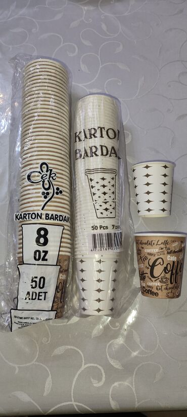 qab qaşıqlar: Məhsul: Birdəfəlik karton stəkanlar - Həcm: 8 oz və 7 oz - Dəst: 50