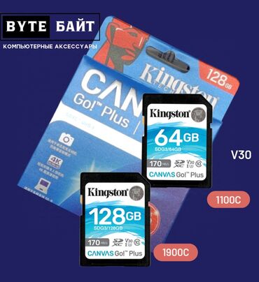 лампочка с камерой: SD 64 Gb Kingston Canvas Go! Plus. SD карта для фотоаппаратов, камер