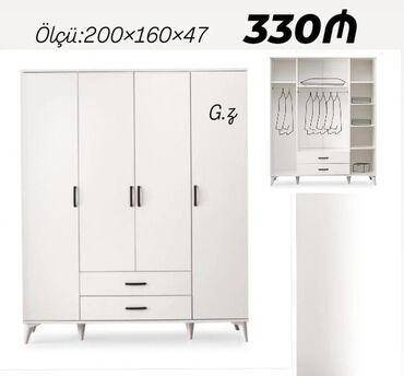 подвесные шкафы в спальню: Açılan, 4 qapılı Düz dolab, Şifonyer