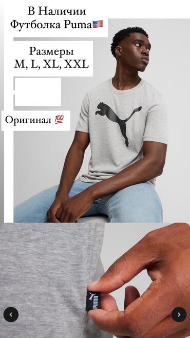 брендовые вещи оригинал: Мужская футболка, Все размеры, Puma, Новый, Платная доставка