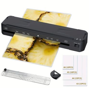 Printerlər: Laminator A3, A4, A5, A6 ölçüləri üçün. Üzərində kəsmək üçün və