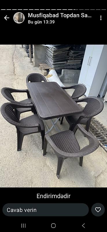 kapron stol stul: Plastik bağ-balkon dəsti – 1 stol + 6 stul - Rəng: tünd qəhvəyi - — 1