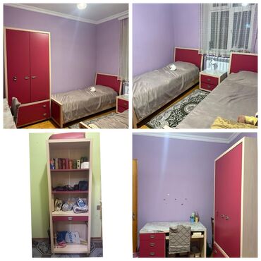 Genc odası 2 eded carpayi, 1 dolab, 1 tumba, 1 yazi stolu ve 1