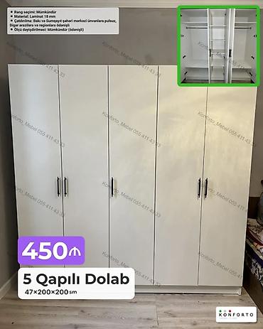 Mebel: 5 qapılı geyim dolabı – 47×200×200 sm - Material: 18 mm laminat - — 1