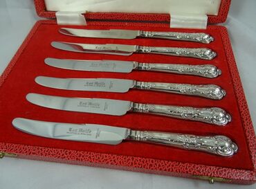 ucuz bicaq satisi: Antik gümüş dəst. Antik 1940-1949 illərin bıçaq dəsti, işlənməmiş