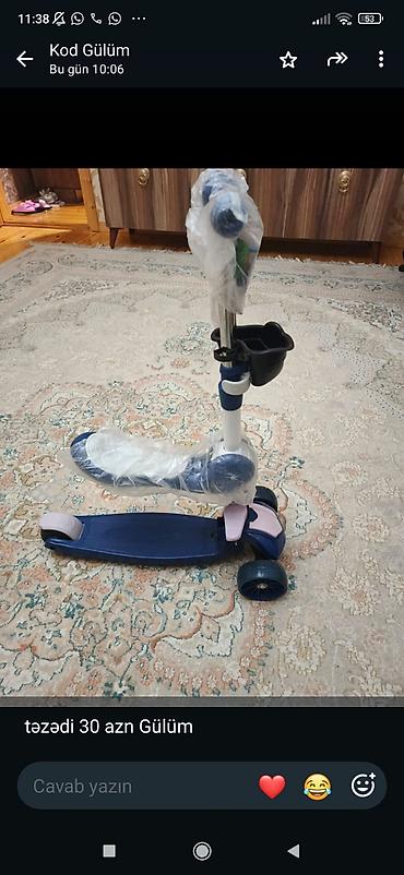 sükutur: Uşaq skuter - 3 təkərli model: iki ön, bir arxa təkər – sabit və — 1