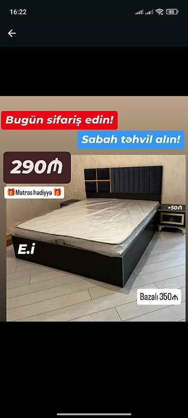 ucuz yataq mebeli: Yataq dəsti – yumşaq süngərli başlıqla, müasir minimal dizayn. - Rəng — 1