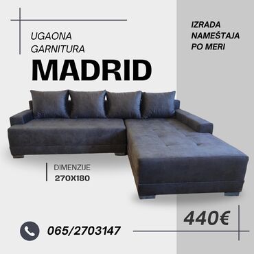 ugaone garniture jeftino: Ugaona garnitura "Madrid" Krajnjih dimenzija 270x180 Dvosed se izvlaci