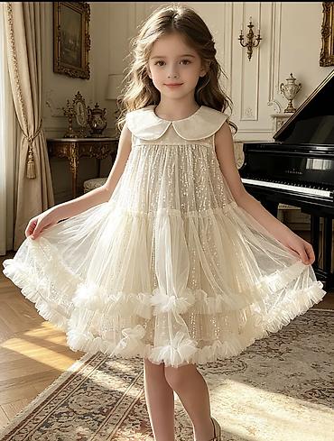 Платья: Uşaq üçün zərif ziyafət donu - Rəng: şampan/ivory tonlarında - Model — 3