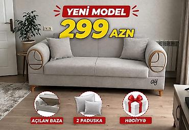Divanlar: Yeni model açılan bazalı divan - Rəng: Açıq boz - Dizayn: Yumru qol — 1