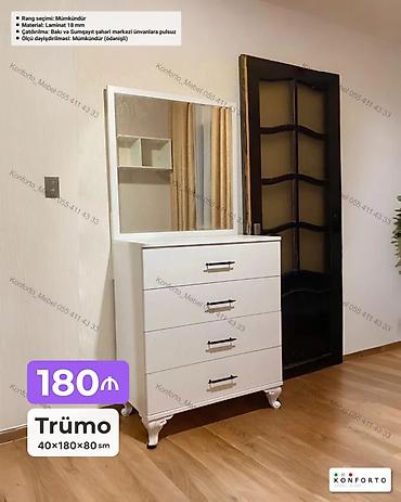 Ev və bağ: Trümo – 40×180×80 sm Xüsusiyyətlər: - Model: Ağ trümo güzgü ilə - — 1