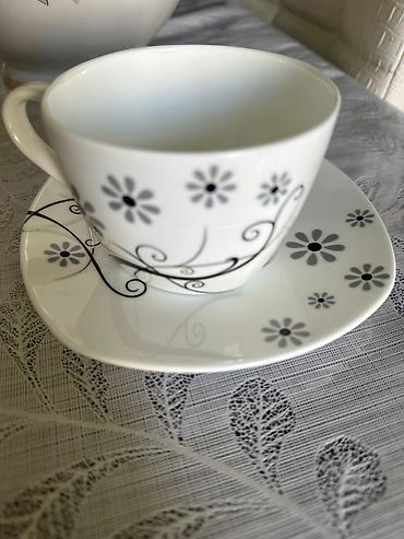 Çay dəsti, rəng - Ağ, Farfor, 6 nəfərlik
