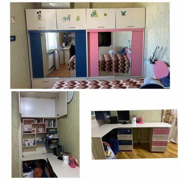 Uşaq və gənc otağı üçün dəstlər: Oğlan və qız üçün, İşlənmiş, Yazı masası, Dolab, Tumba