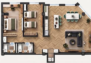 центральный: 2 комнаты, 125 м², Резиденция, 12 этаж, Евроремонт — 2