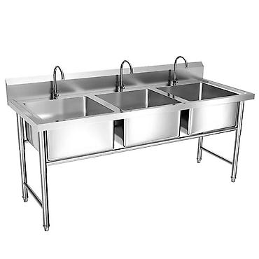 kon: 🛠️ 3 Gözlü Paslanmaz Polad Yuma Vannası Peşəkar mətbəxlər üçün — 1