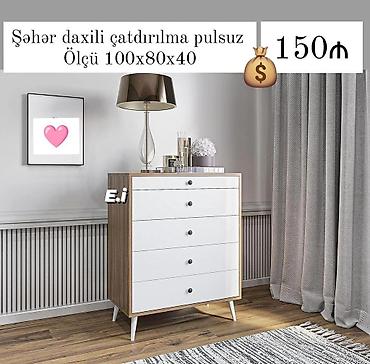 kamont: Ağ önlü, taxta çərçivəli 4 çekmeceli komod. - Ölçü: 100x80x40 sm — 1