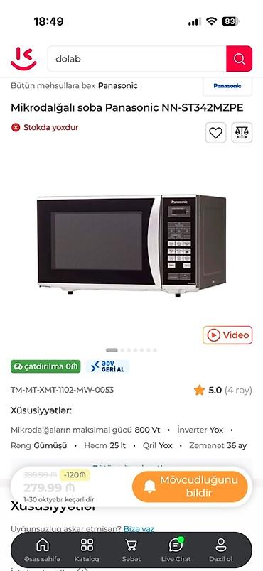 iphone 13 pro original adapter: Panasonic NN-ST342MZPE mikrodalğalı soba - Güc: 800 Vt (maks.) - — 3