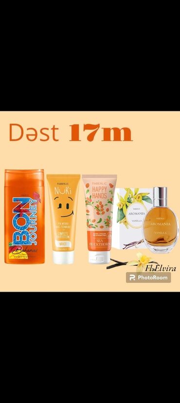 Üz kremləri və serumları: Mangolu 250 ml Duş Geli 70 ml Diş Məcunu 70 ml Əl Kremi 30 ml Qadın