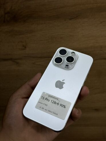 google pixel 6: IPhone 15 Pro, Колдонулган, 128 ГБ, White Titanium, 90 %