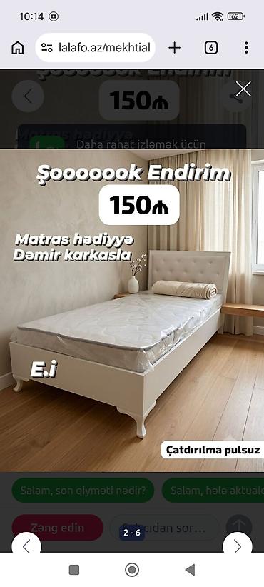 demir çarpayı: Tək nəfərlik çarpayı dəsti – 150 AZN Zərif ağ rəngdə hazırlanmış tək — 1