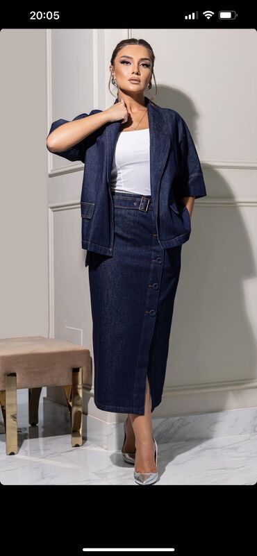 джинсовые костюмы: Костюм с юбкой, Модель юбки: Карандаш, Пиджак, Турция, L (EU 40), XL (EU 42)