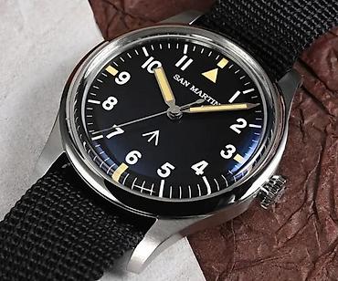 Ručni satovi: San Martin SN0105-G-XB -Crna/Black- Pilot sat- Seiko — 2