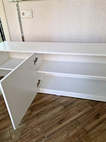 canaq şkaflı: Vitrin saxlama dolabı - Dizayn: Minimalist, düz xətli, mat ağ səth — 5