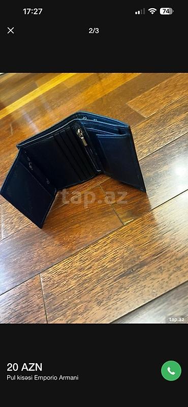 armani canta: Emporio Armani kişi pul kisəsi – qara rəng - Material: xətkeşli — 2