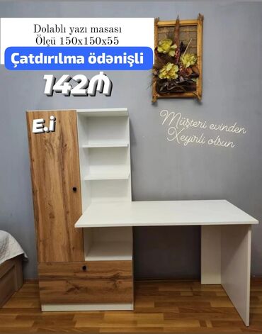 Sifarişlə mətbəx masaları: Dolablı yazı masası – ölçü: 150×150×55 sm - Geniş L formalı iş səthi