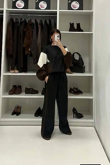 Gornji i donji deo: Dvončani ženski komplet – duks i široke pantalone - Kroj: opušten — 5