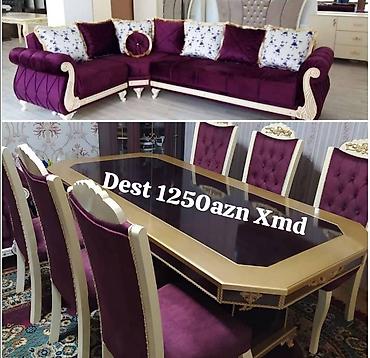 qədimi masa: Klassik üslubda mebel dəsti - Künc divan: bənövşəyi (mor) məxməri — 1