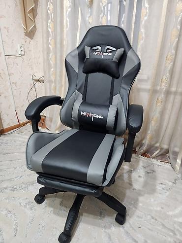 Игровое кресло, Новый, С колесиками, цвет - Черный, Кожа