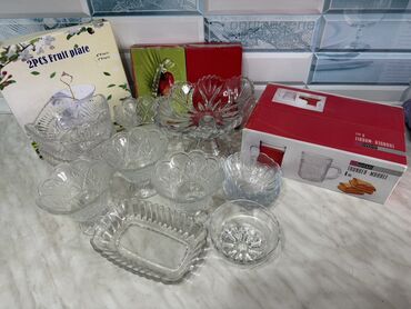 стеклянная хлебница: Набор столовой посуды из стекла для сервировки десертов и фруктов