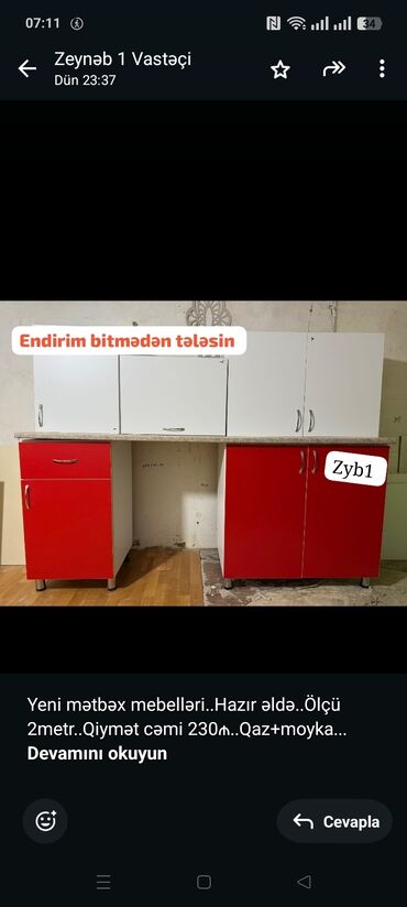 metbex ucun asma tavanlar: Yeni mətbəx mebelləri. Hazır əldə. Ölçü 2metr. Qiymət cəmi