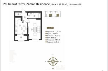 Продажа квартир: 1 комната, 49 м², Элитка, 18 этаж, ПСО (под самоотделку)