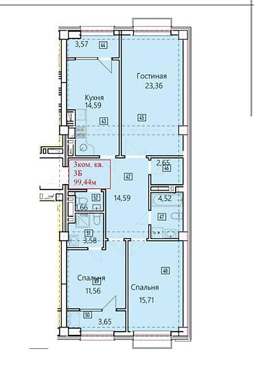 2 8: 3 комнаты, 99 м², Асанбай мкр Элитка, 13 этаж, ПСО (под самоотделку) — 2