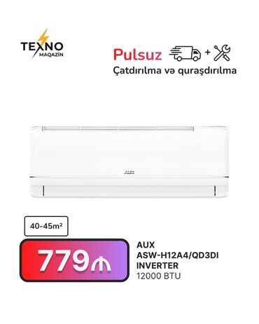Kondisioner AUX, 40-45 kv. m, Split sistem, Kredit yoxdur, Pulsuz quraşdırılma