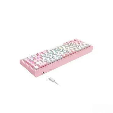 Tastature: Mehanička tastatura kompaktnog formata (oko 60–65%), u ružičasto-beloj — 6