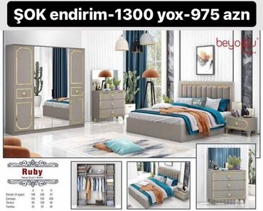 Yataq otağı dəstləri: İkinəfərlik çarpayı, Termo, Dolab, 2 tumba, Azərbaycan, Yeni — 9