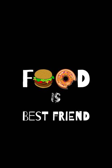 постеры: Черный плакат с надписью «Food is Best Friend» и изображением бургера