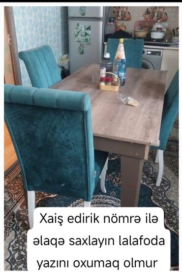 рабочий стол: Qonaq otağı üçün, İşlənmiş, Açılmayan, Dördbucaq masa, 6 stul