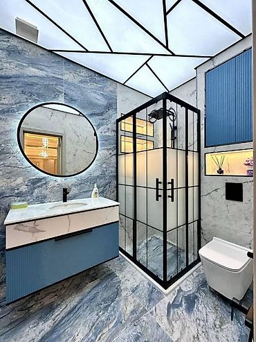 vanna olculeri: Müasir dizaynlı hamam interyer komplekti - Ölçü və quruluş: Kvadrat — 1