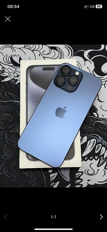 IPhone 15 Pro Max, Б/у, 256 ГБ, Синий, Защитное стекло, Чехол, Коробка, 85 %