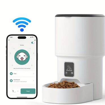 щенок французского бульдога: Wi-Fi интеллектуальная кормушка для кошем и собак. Дозатор сухого