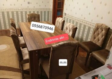 Masa və oturacaq dəstləri: Qonaq otağı üçün, Yeni, Açılmayan, Dördbucaq masa, 6 stul — 8