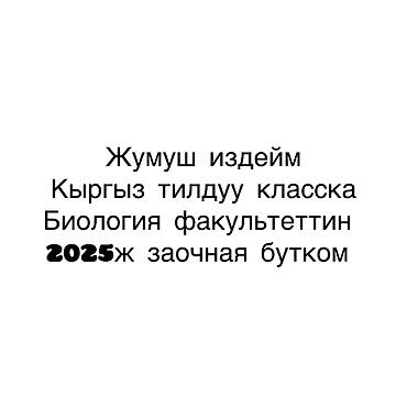личный помощник: Ищу работу в кыргызскоязычном классе. Образование: факультет биологии — 1