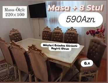 *Masa Dəsti 590Azn* ✔️Masa + 8 stul *Masa Ölçü:220×100* *Rəng seçimi