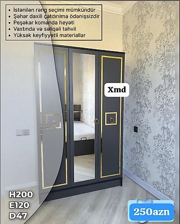 skaflar: Üç qapılı paltar dolabı – 230 AZN Xüsusiyyətlər: - Ölçülər: H200 x — 5